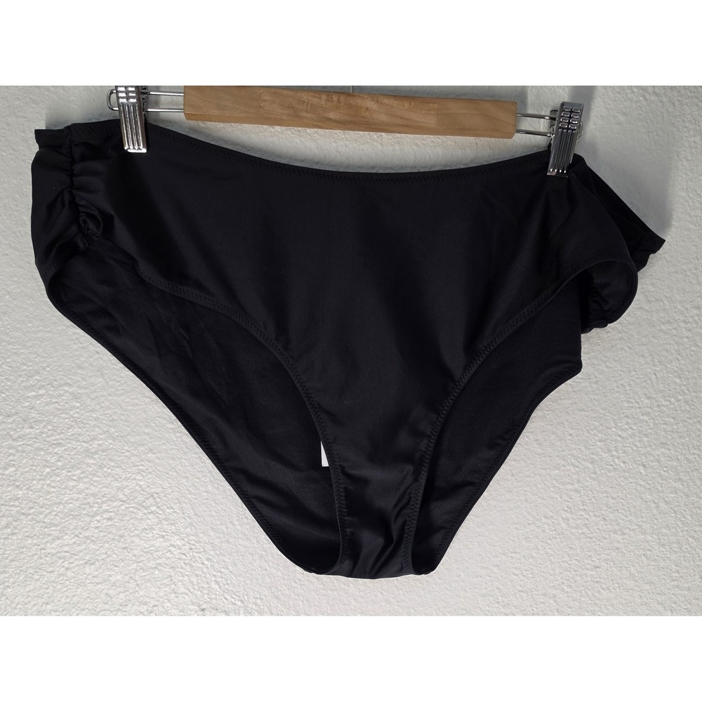 Ganni Swim Bottom Women Size 48 Solid Black High-Waisted Bikini Bottoms NWT